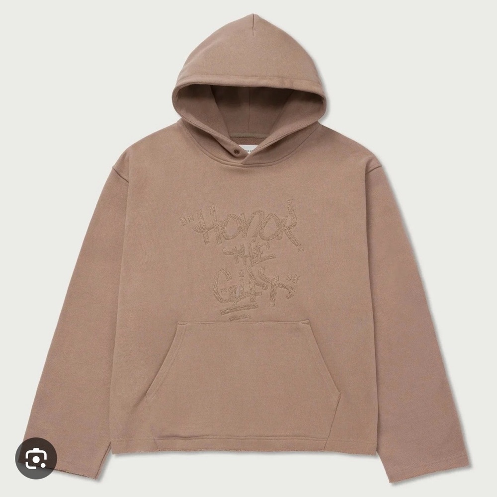 Tan Hoodie with Embroidered Design